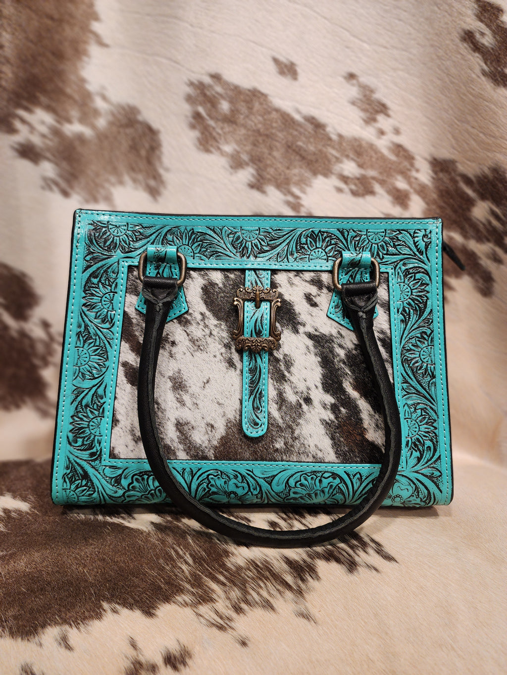 Cowhide Tooled Black