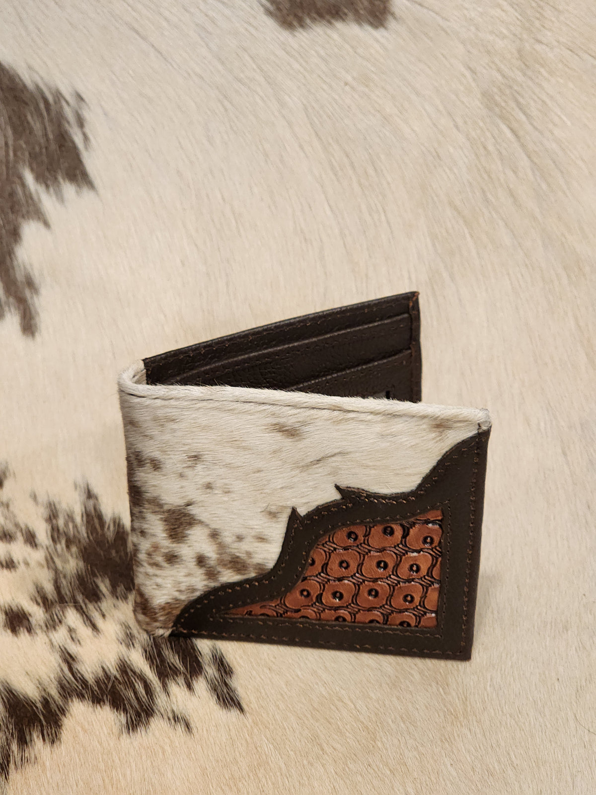 Cowhide + Tooled Wallet Brown