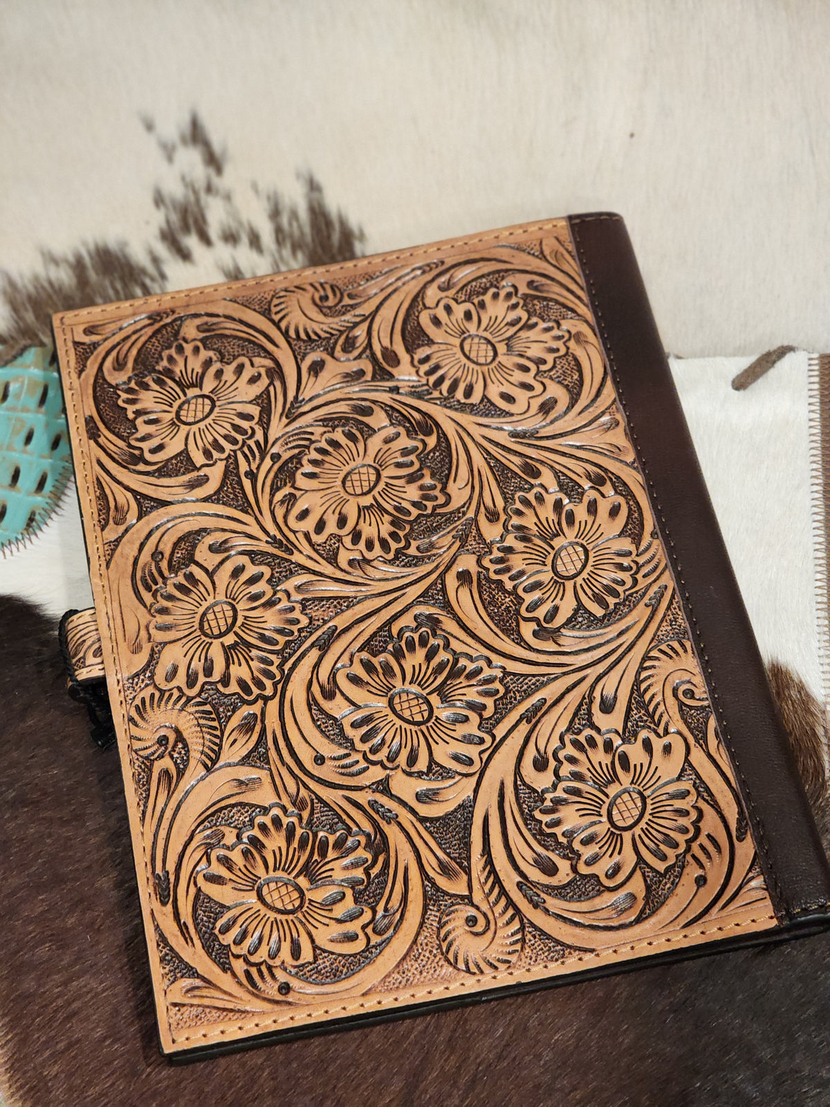 Tooled + Cowhide Book Cover