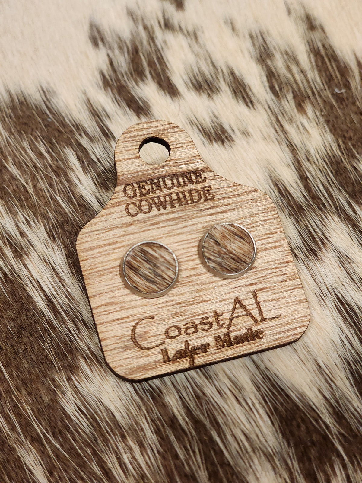 Cowhide stud earrings