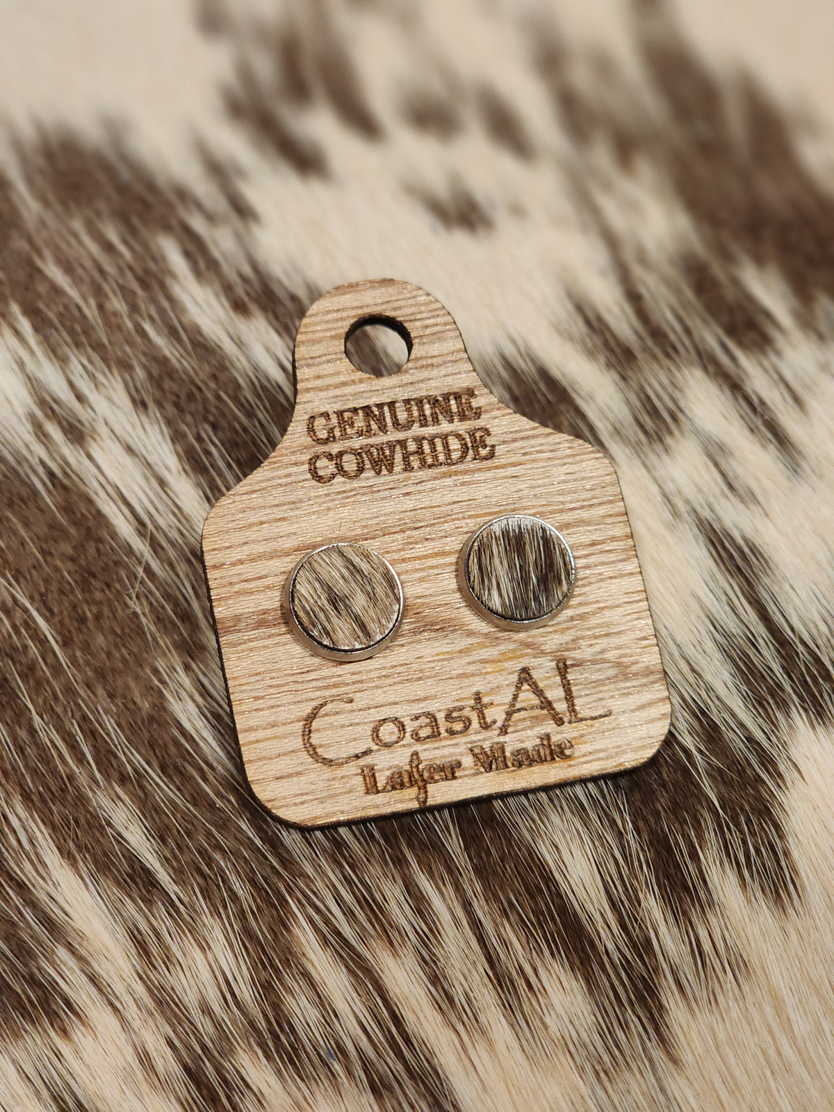 Cowhide stud earrings