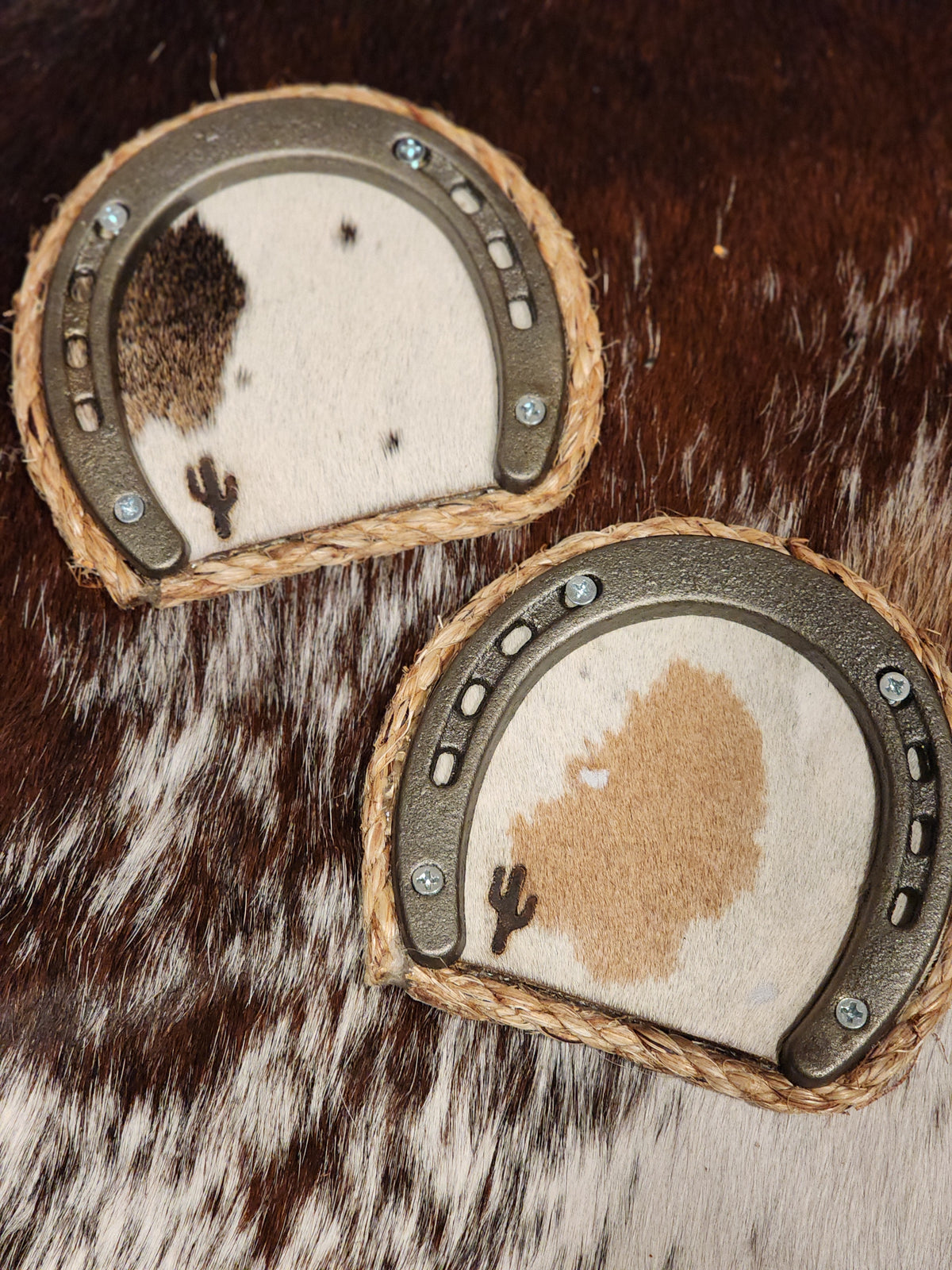 Cowhide Coaster Cactus Set of 2