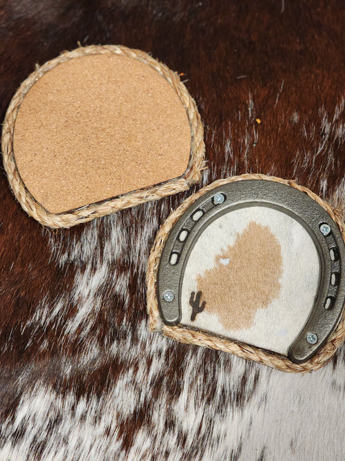 Cowhide Coaster Cactus Set of 2