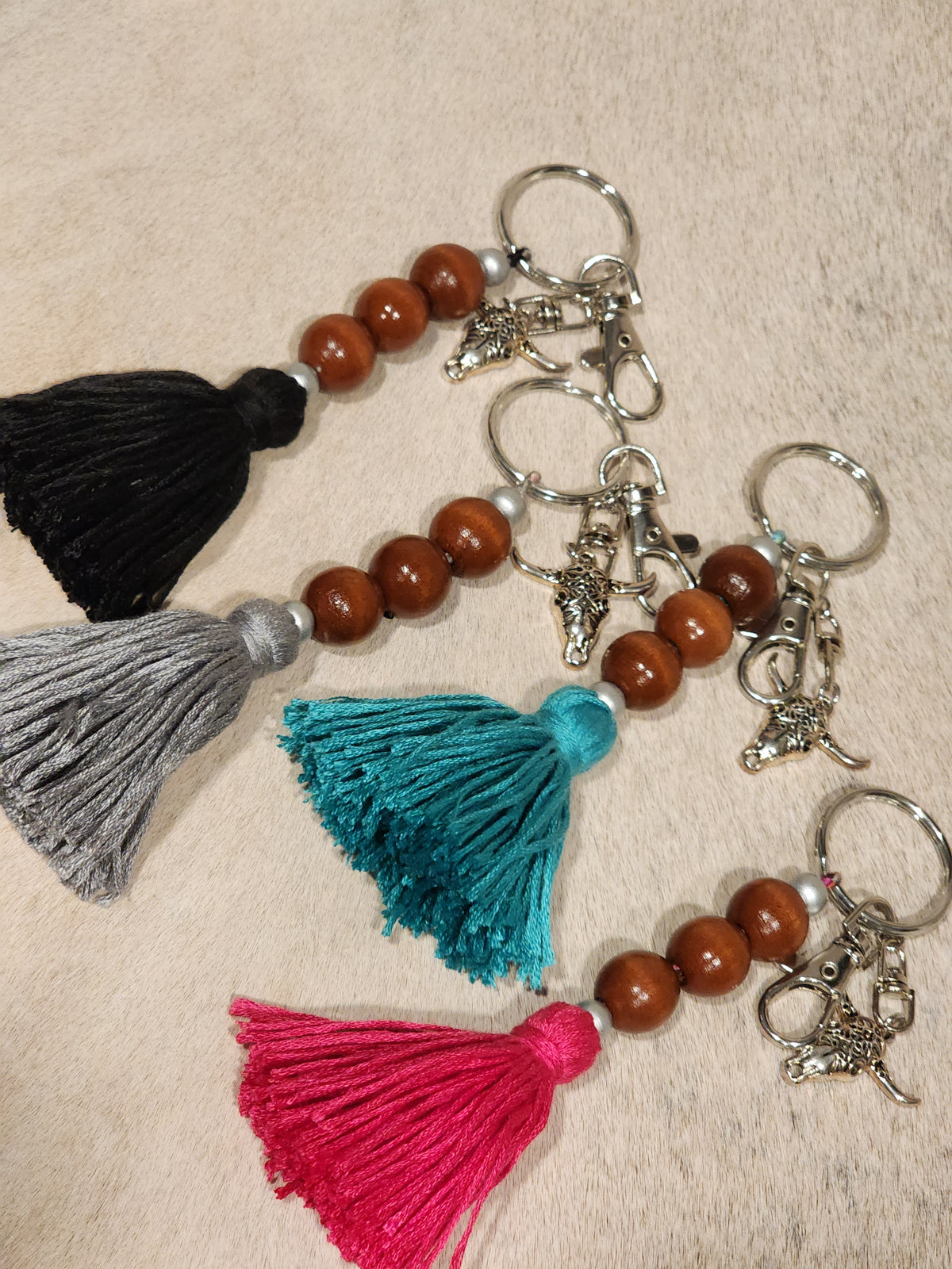 Keychain Beaded Tassel + Skull