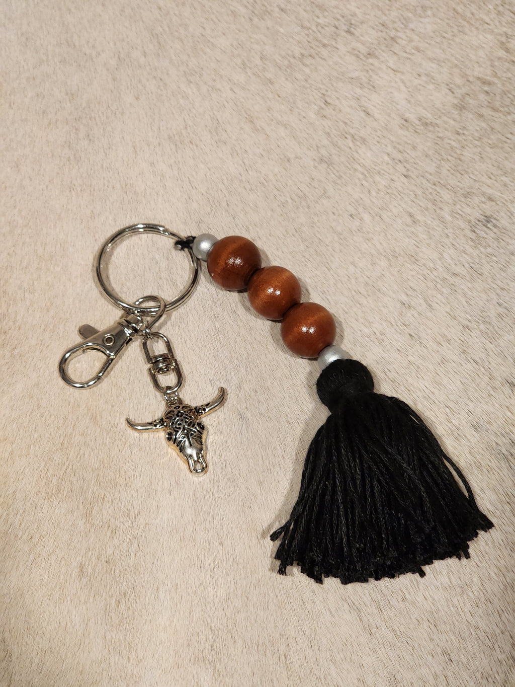 Keychain Beaded Tassel + Skull