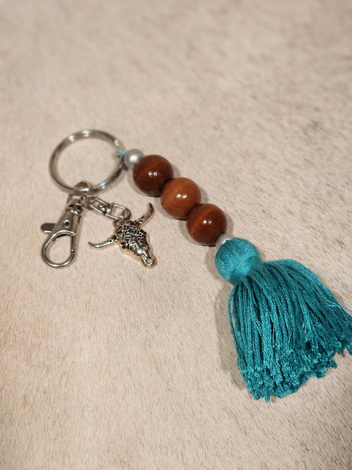Keychain Beaded Tassel + Skull