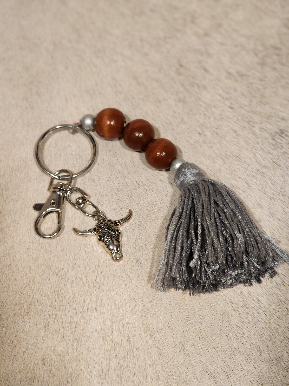 Keychain Beaded Tassel + Skull
