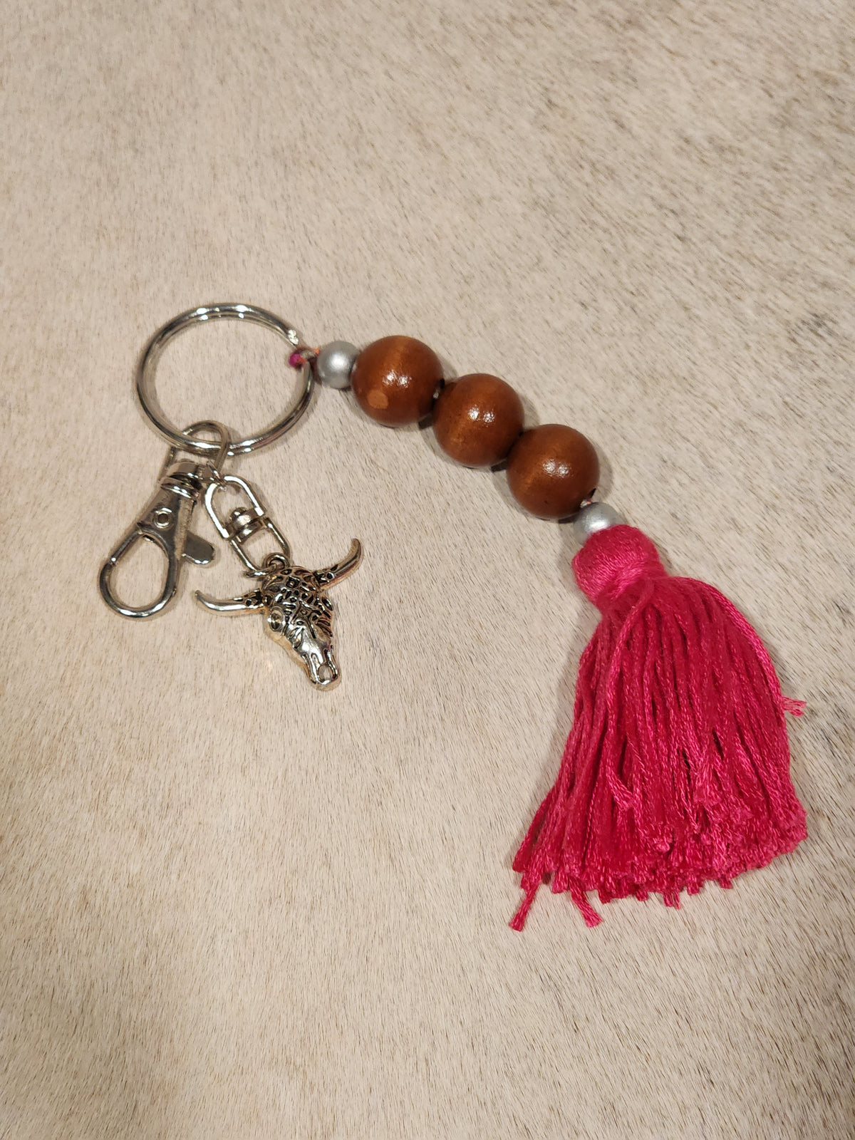 Keychain Beaded Tassel + Skull