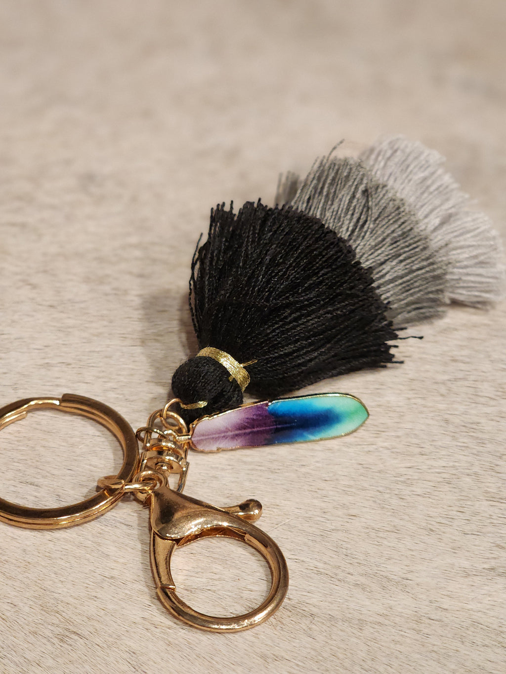 Keychain Layered Tassel + Feather