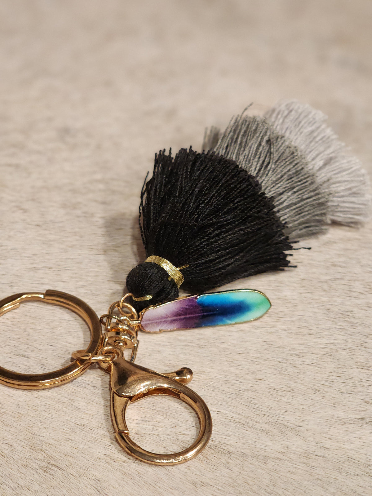 Keychain Layered Tassel + Feather