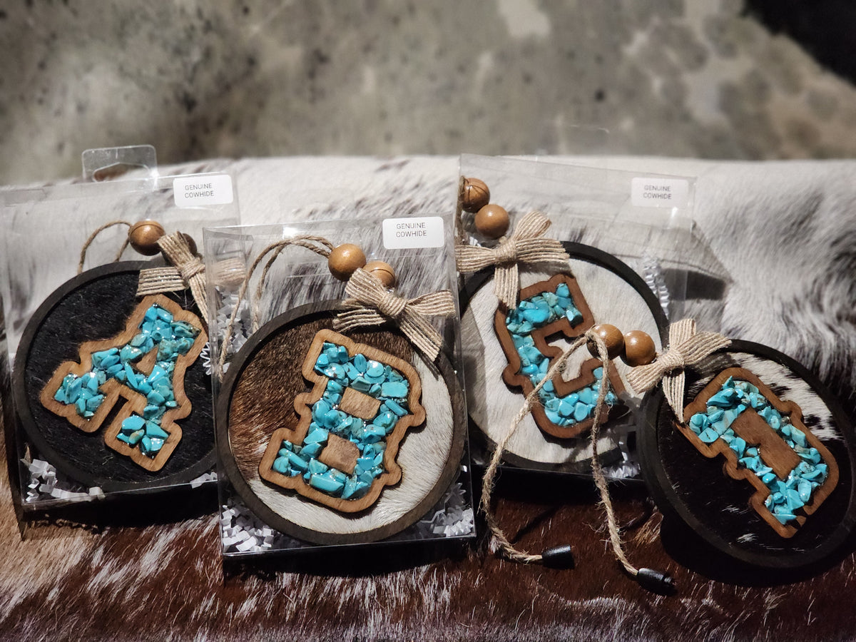 Car Charm - Cowhide + Turquoise + Resin
