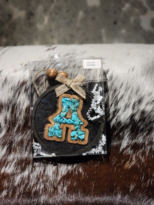 Car Charm - Cowhide + Turquoise + Resin