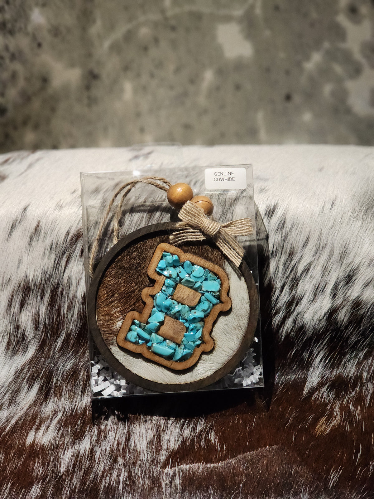 Car Charm - Cowhide + Turquoise + Resin