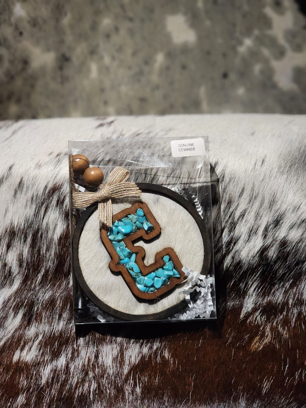 Car Charm - Cowhide + Turquoise + Resin