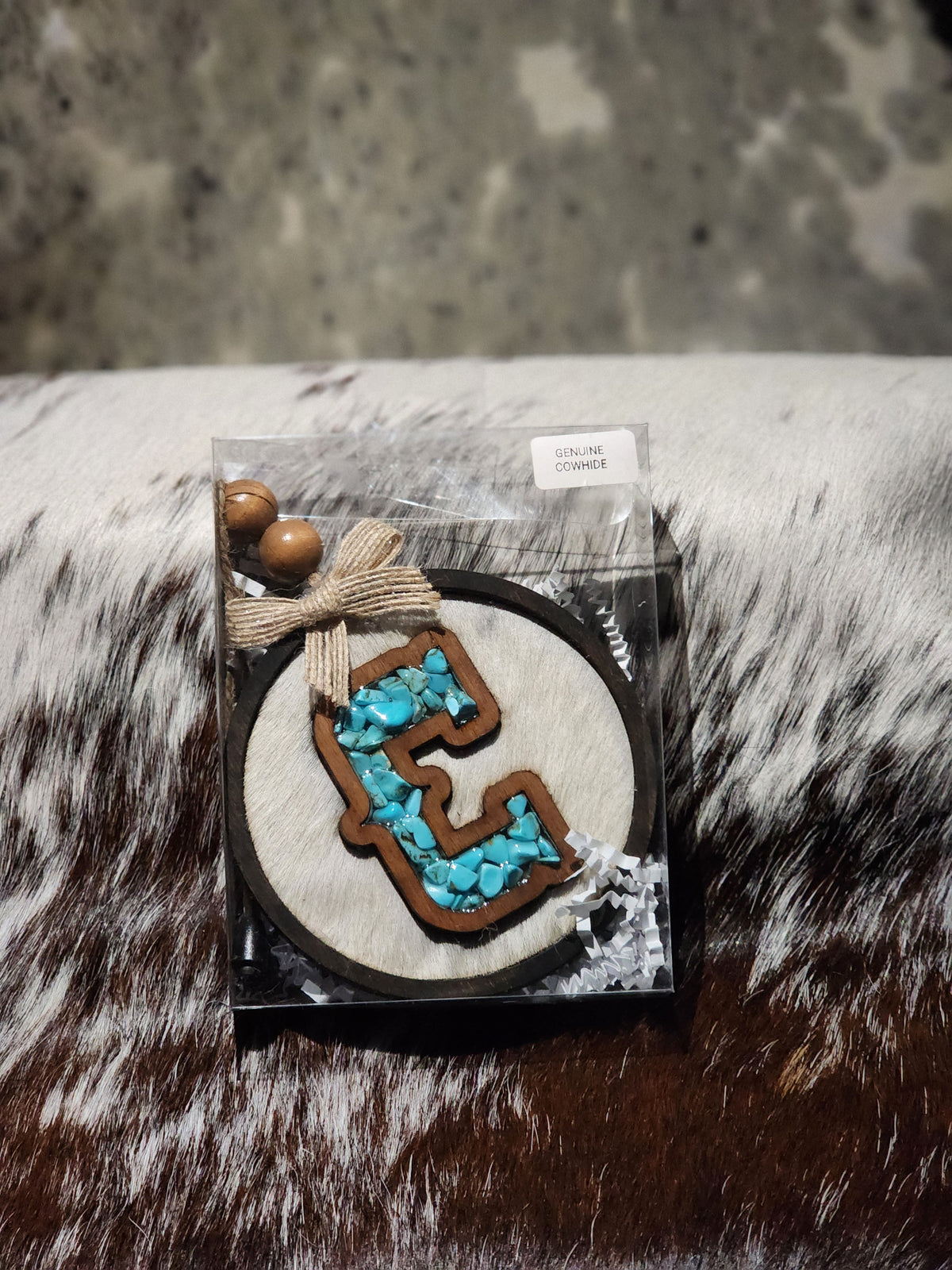 Car Charm - Cowhide + Turquoise + Resin