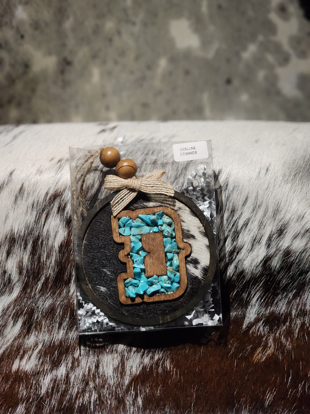 Car Charm - Cowhide + Turquoise + Resin