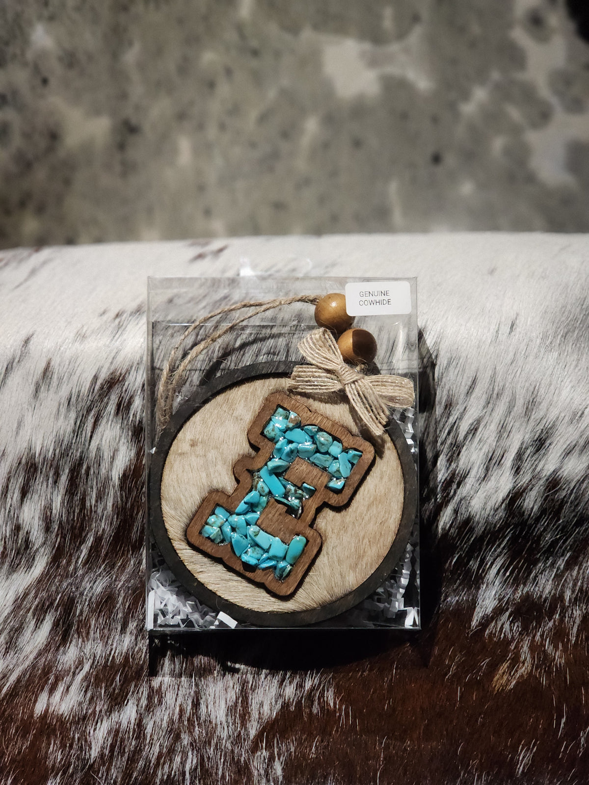 Car Charm - Cowhide + Turquoise + Resin