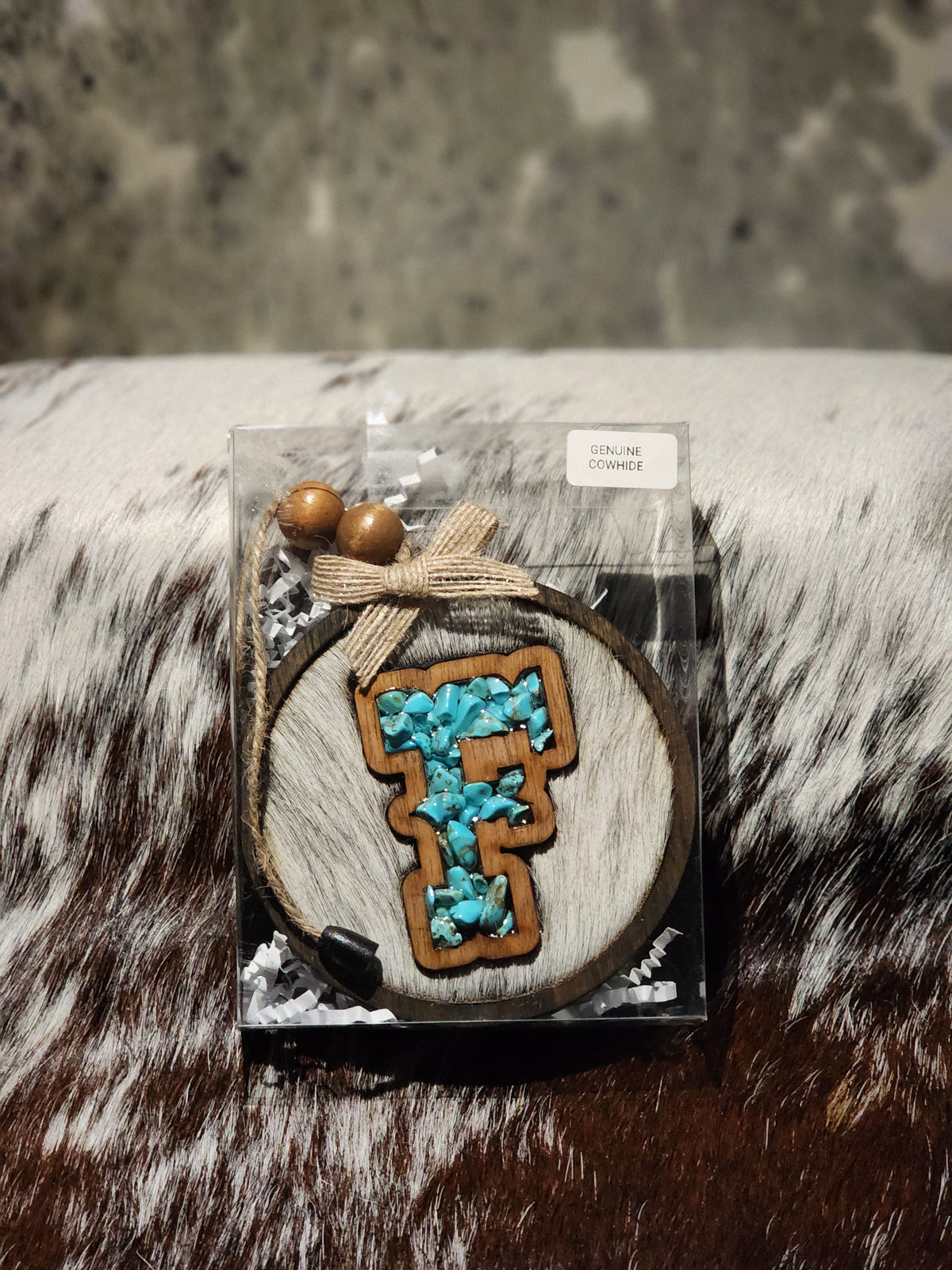 Car Charm - Cowhide + Turquoise + Resin