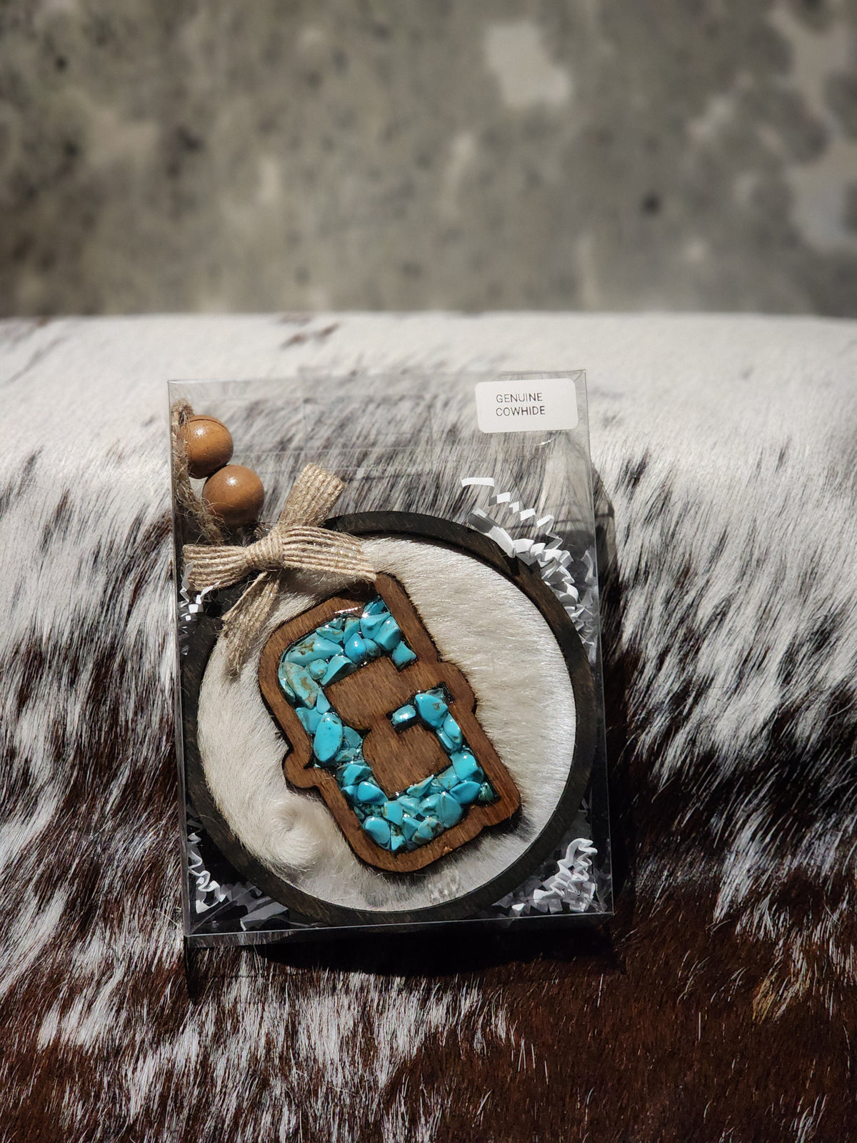 Car Charm - Cowhide + Turquoise + Resin