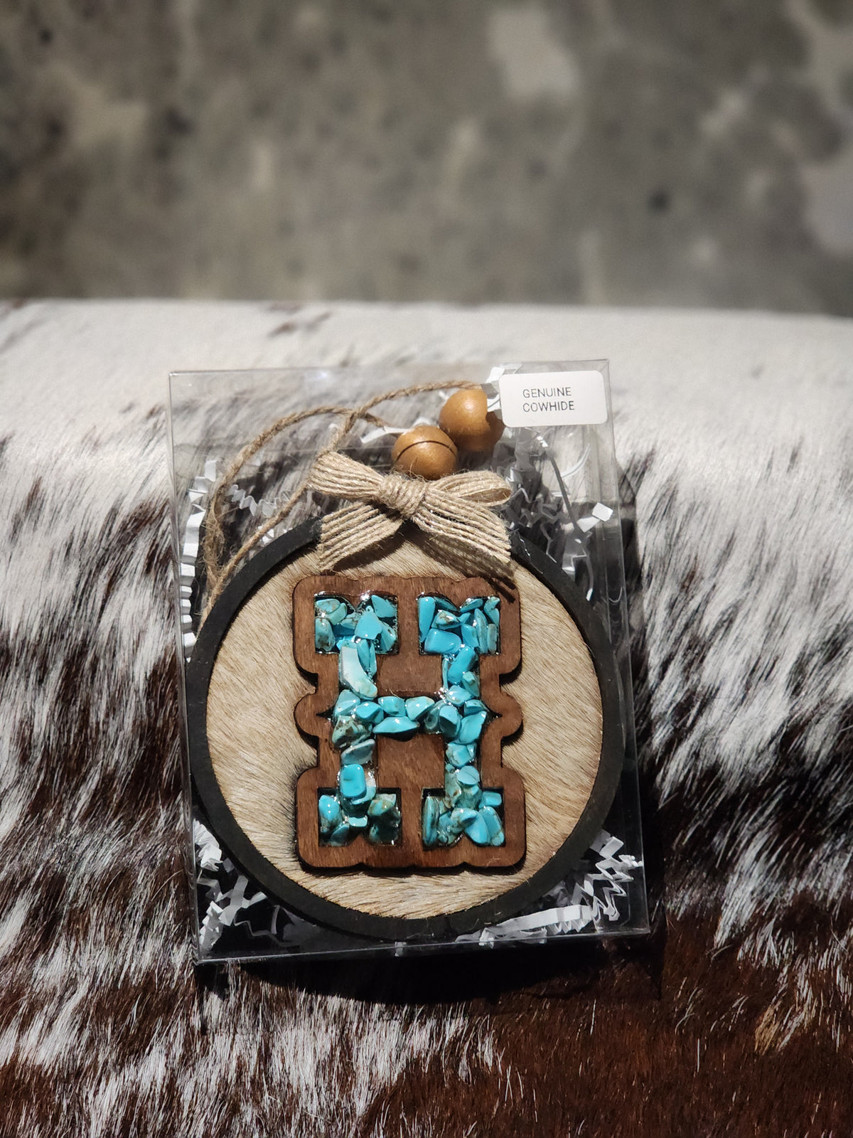 Car Charm - Cowhide + Turquoise + Resin