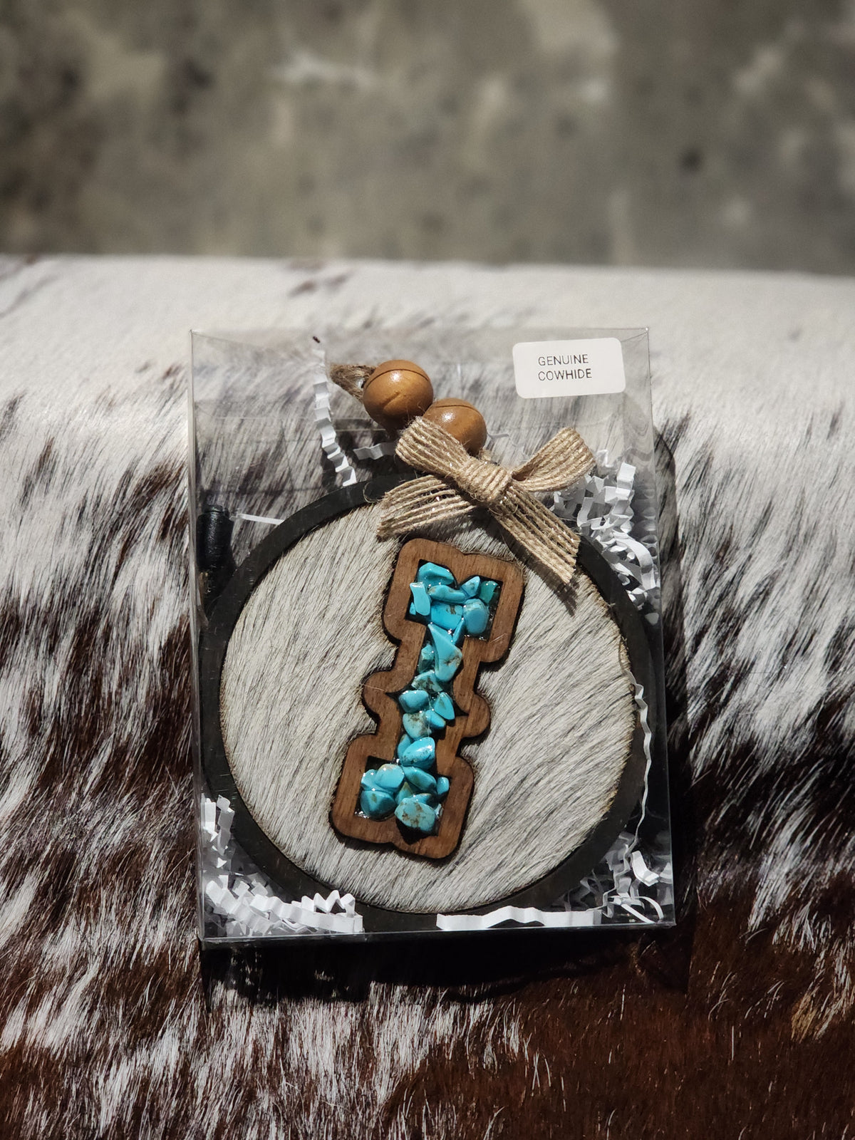 Car Charm - Cowhide + Turquoise + Resin