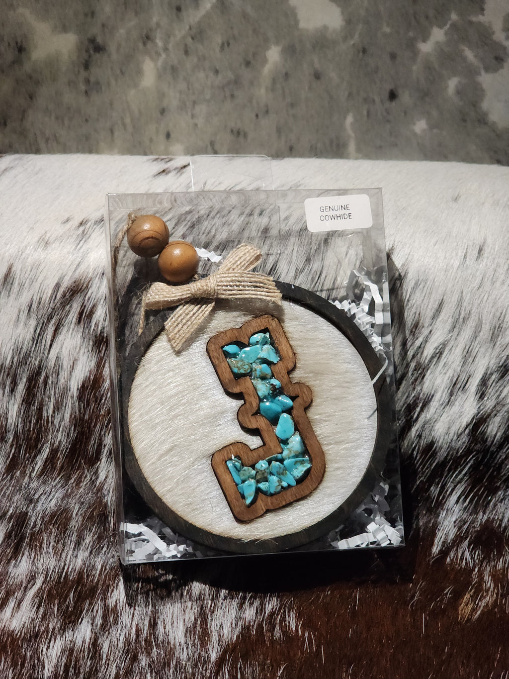 Car Charm - Cowhide + Turquoise + Resin