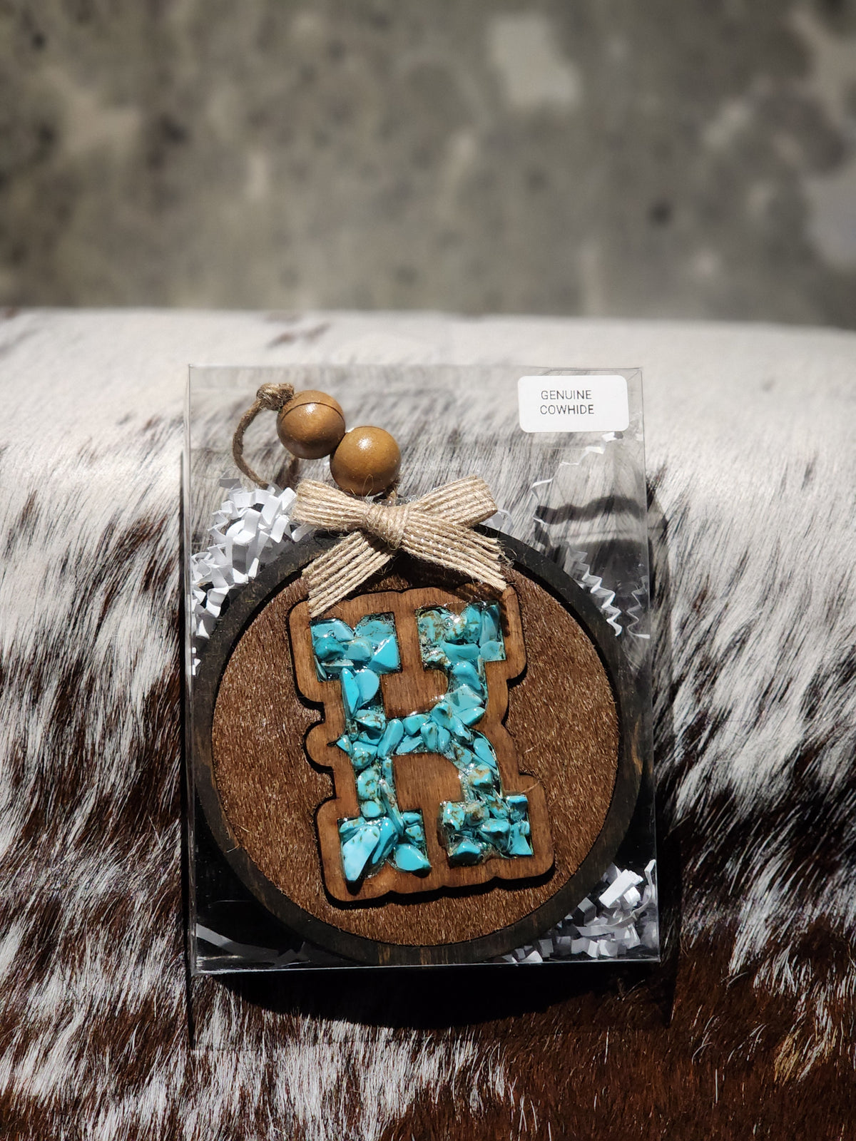Car Charm - Cowhide + Turquoise + Resin