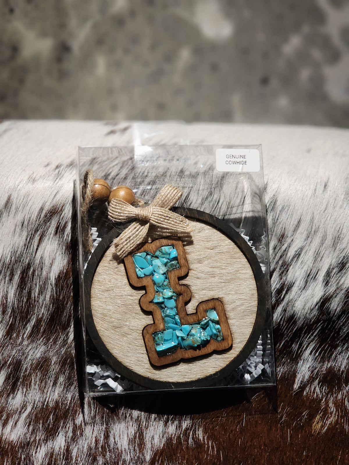 Car Charm - Cowhide + Turquoise + Resin