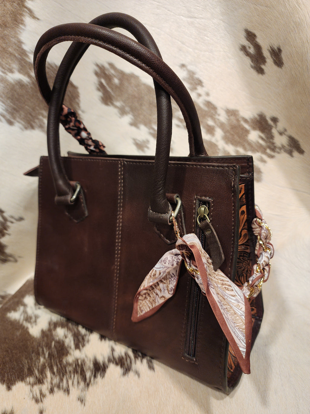 Cowhide Tooled Brown