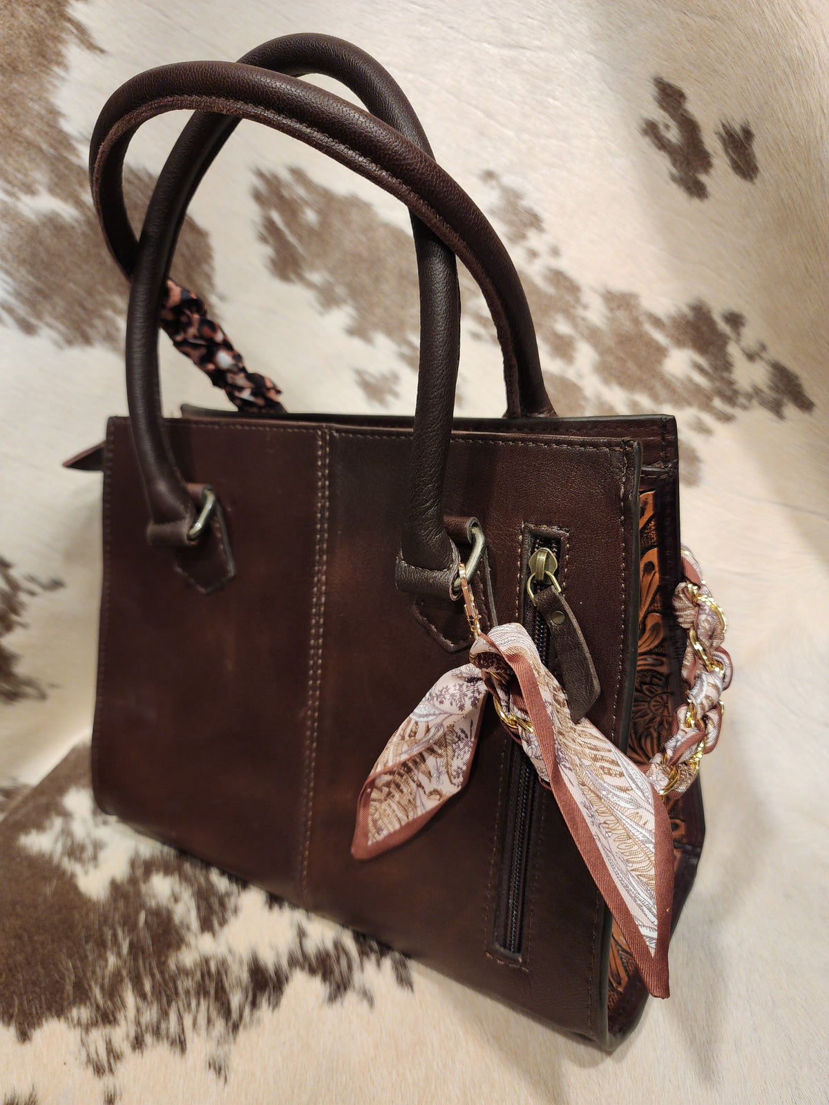 Cowhide Tooled Brown