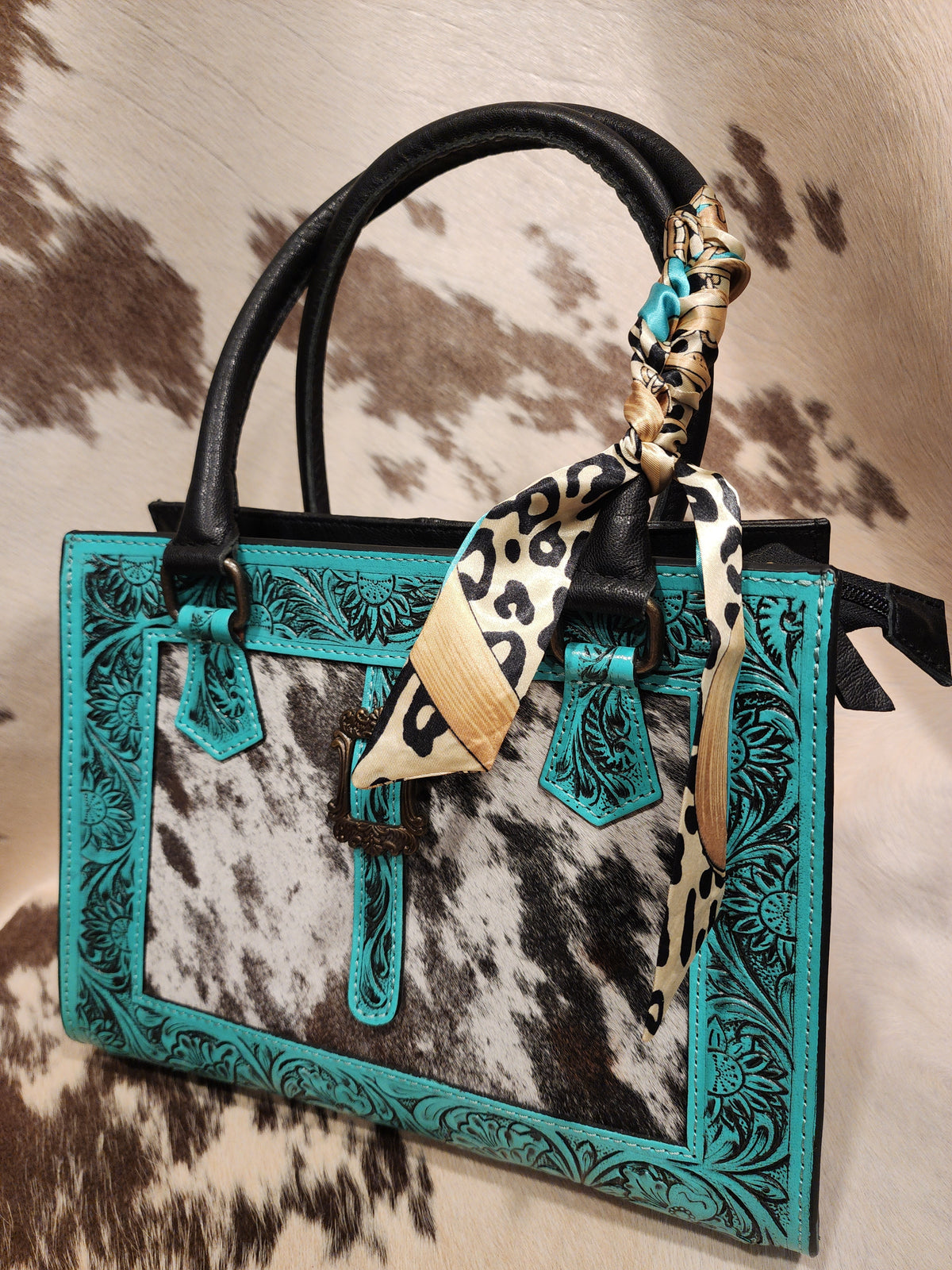Cowhide Tooled Black